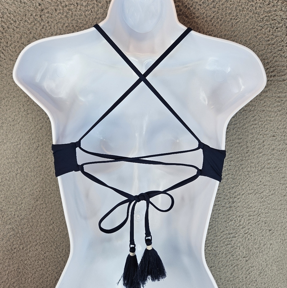 Maaji Womens Swim Suit Bikini Top Sz S Reversible Blue One Side Trees Beachy - Picture 10 of 11